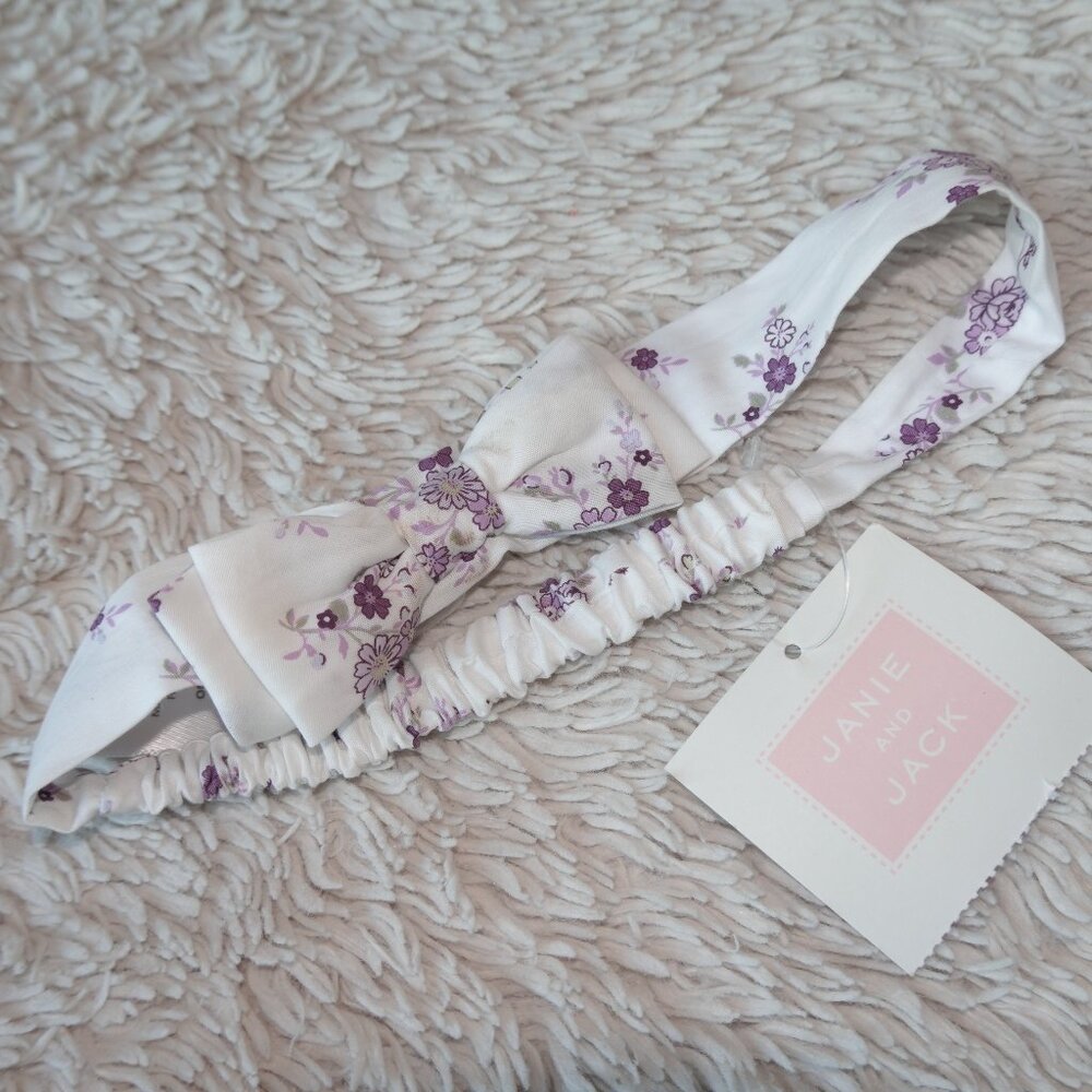 Janie and Jack Baby Floral Bow Soft Headband White Purple, New With Tags, NWT
